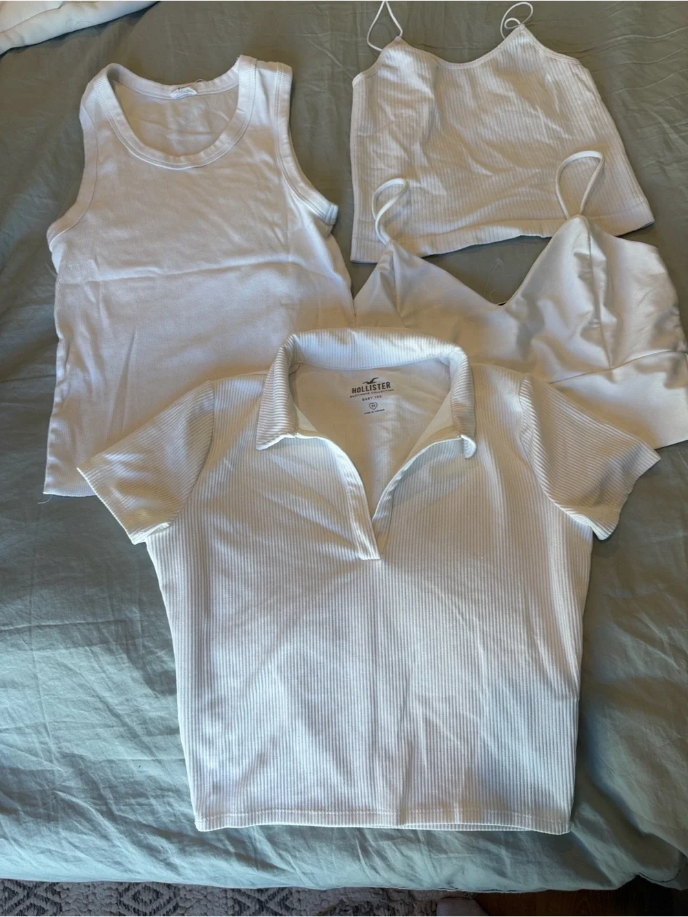 Hollister White Ribbed Polo Crop + 3 White Layering Tops - Picture 1 of 12